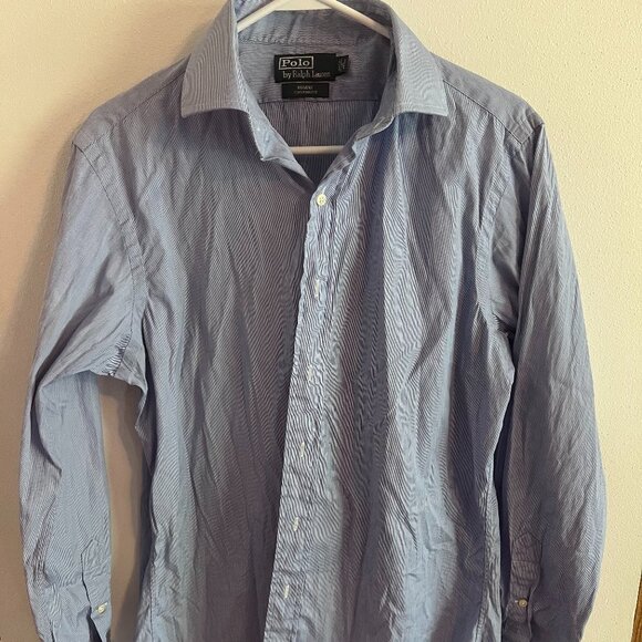 Mens Polo by Ralph Lauren blue stripe button down - Picture 1 of 3